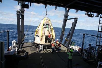 Crew Dragon being recovered after the Demo-1 mission