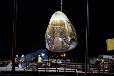 Crew Dragon spacecraft after returning to Port Canaveral