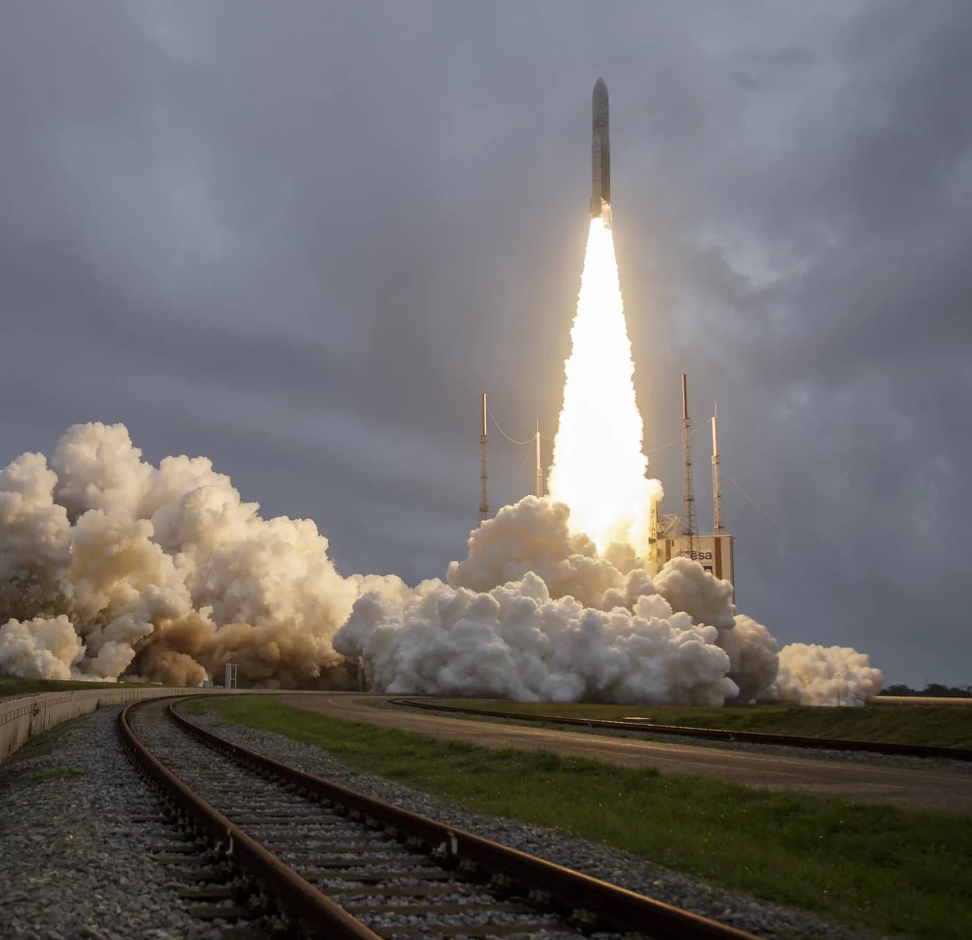 An Ariane 5 lifts off with the James Webb Space Telescope from the ELA-3 launch zone at Europe's Spaceport in Kourou, French Guiana, on 25 December 2021.