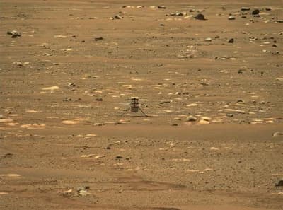 Ingenuity on the Martian surface after its first flight on 19 April 2021, imaged by Perseverance's Mastcam-Z.