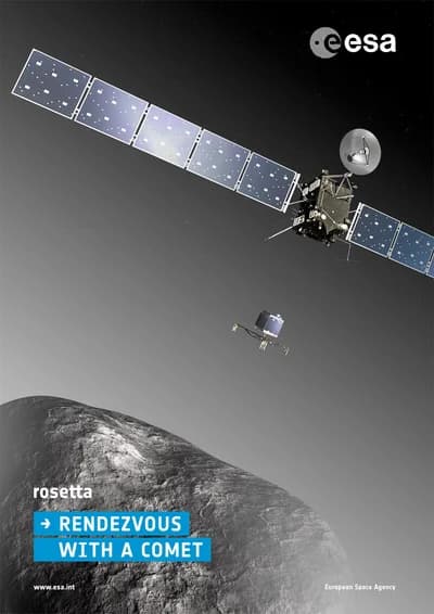 Oficiální plakát mise ESA „Rosetta – Rendezvous with a comet“, použitý zde jako znak mise.