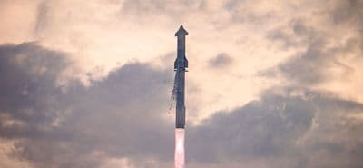 Starship climbs through clouds on the third flight, 14 March 2024.