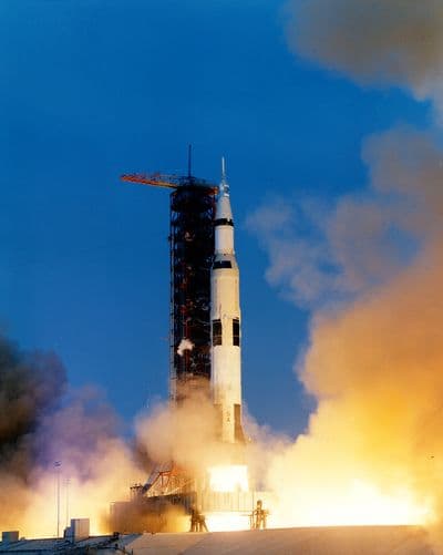 Apollo 13 lifts off from Kennedy Space Center on 11 April 1970 (NASA KSC-70PC-160HR).