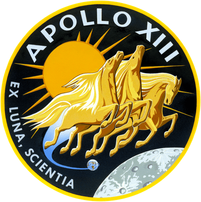Official insignia (mission patch) of Apollo 13: "Ex Luna, Scientia" (From the Moon, Knowledge).