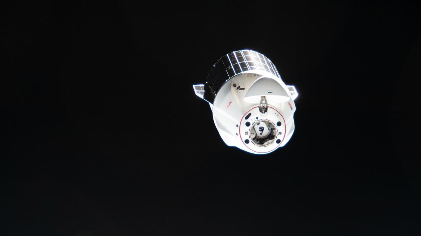 A SpaceX Dragon cargo spacecraft departs from the International Space Station