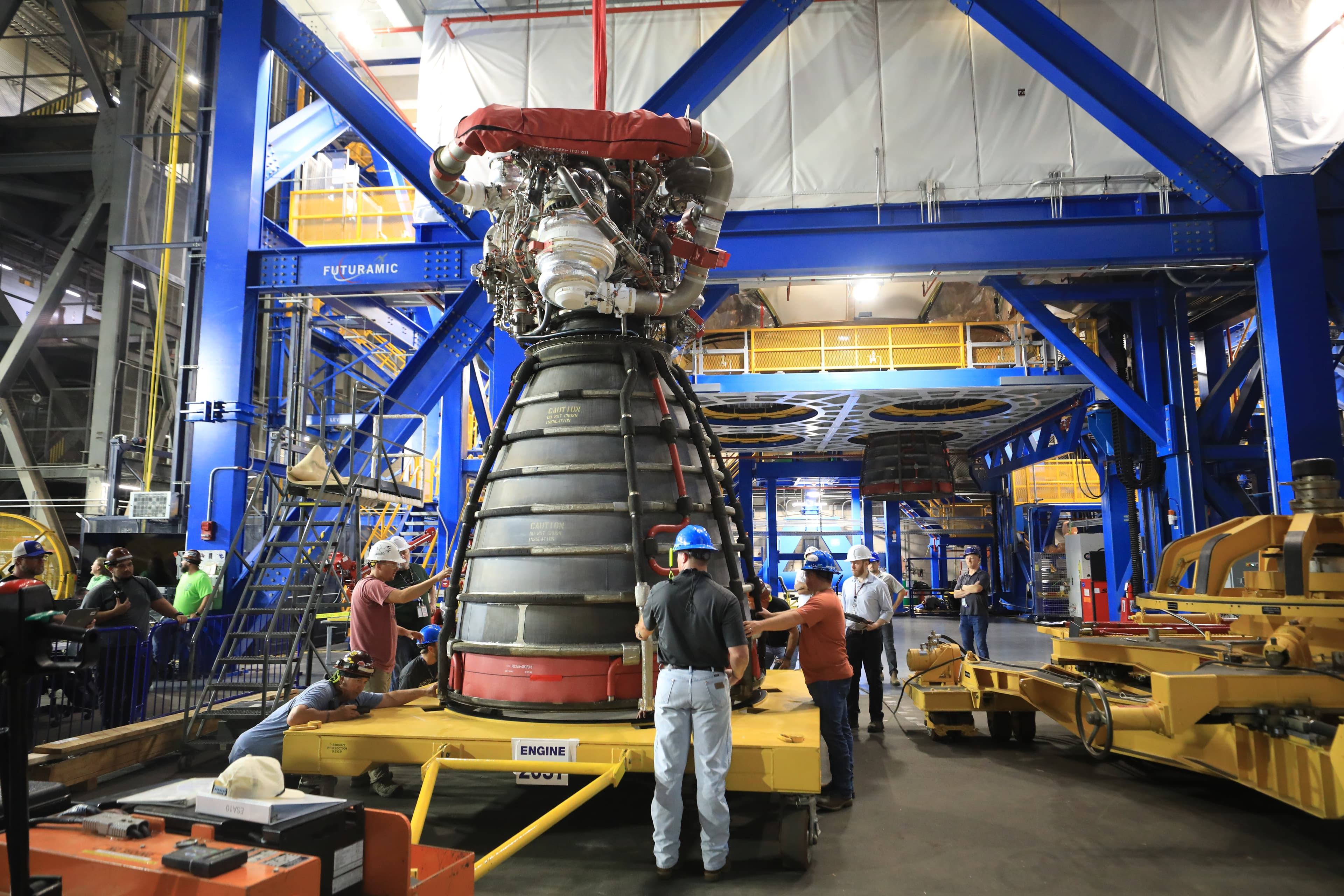 RS-25 engines before installation in the Artemis III SLS core stage